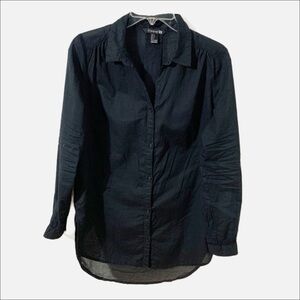 Forever 21 Semi Sheer Long Sleeve Button Front Shirt Tunic Top Pointed Collar ⚫️